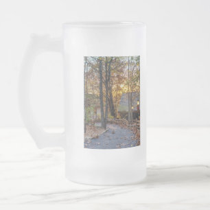 Taza De Cristal Esmerilado Autumn Woods Sunset Walkway