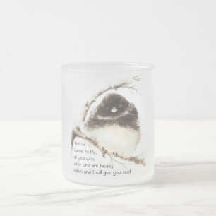 Taza De Cristal Esmerilado Ave Cute Junco, Escritura, Matt 11:28, Descanso