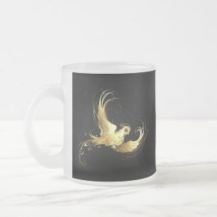 Taza De Cristal Esmerilado Ave dorada sobre fondo negro