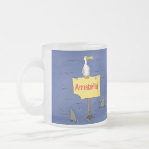 Taza De Cristal Esmerilado Ave marina divertida rodeada por un personalizado