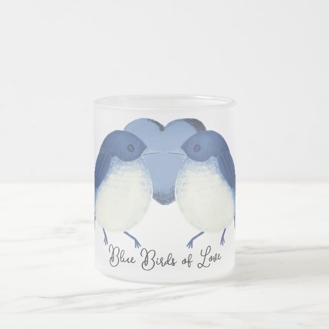 Taza De Cristal Esmerilado Aves azules del amor (Centro)