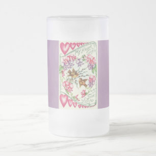 Taza De Cristal Esmerilado Aves de amor Vintage Valentine Mug