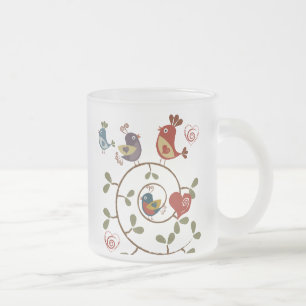Taza De Cristal Esmerilado Aves Folkart