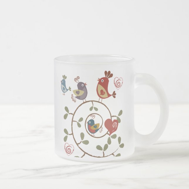 Taza De Cristal Esmerilado Aves Folkart (Derecha)