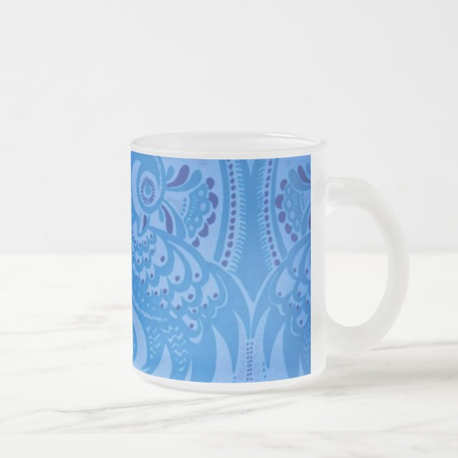 Taza De Cristal Esmerilado Aves pavos reales orientales azules (Derecha)