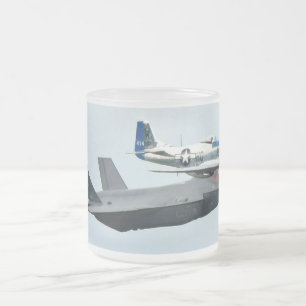 Taza De Cristal Esmerilado Avión de combate F-35 con Mustang P-51