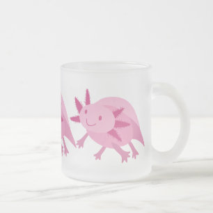 Taza De Cristal Esmerilado Axolotl rosado lindo del albino
