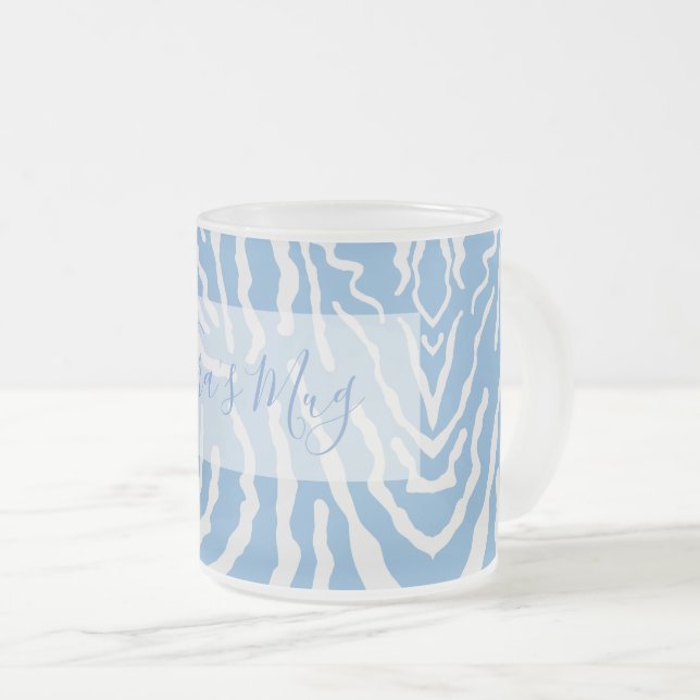 Taza De Cristal Esmerilado Azul blanco personalizado (Anverso derecho)