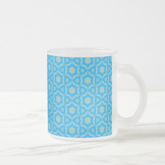 Taza De Cristal Esmerilado Azul brillante con patrón amarillo (Derecha)