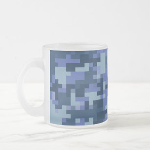 Taza De Cristal Esmerilado Azul Camo Digital Transparente Escarcha Escarcha