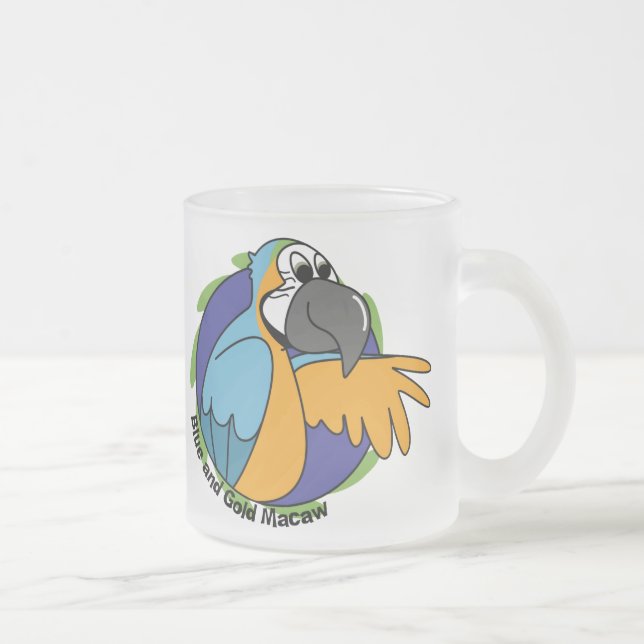 Taza De Cristal Esmerilado Azul del dibujo animado y Macaw del oro (Derecha)