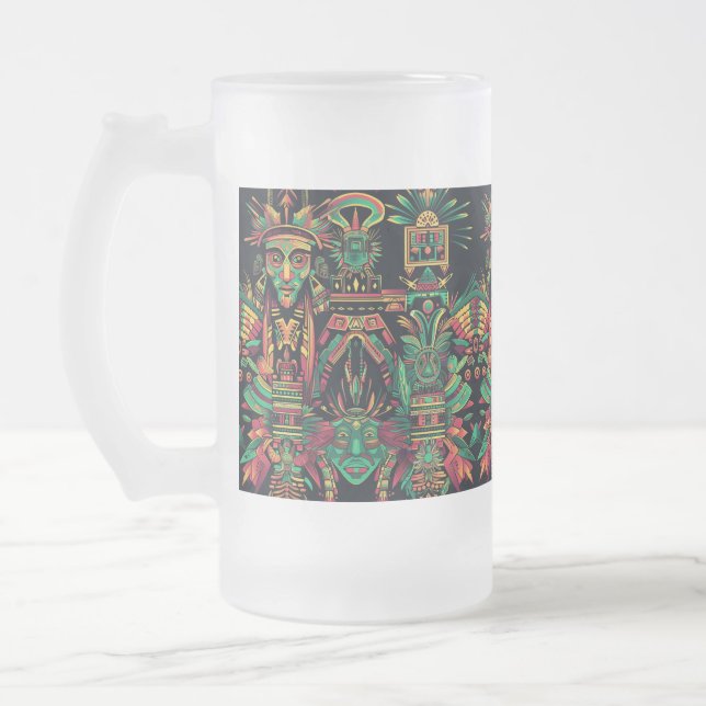Taza De Cristal Esmerilado Azul escarpado "Sueño azteca" 473 ml Mug de vidrio (Izquierda)