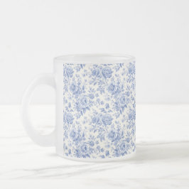 Taza De Cristal Esmerilado Azul floral de Francia