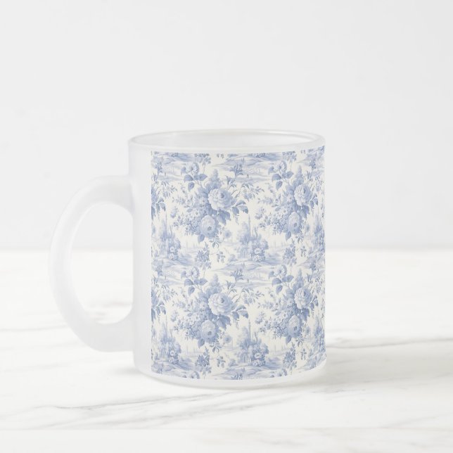Taza De Cristal Esmerilado Azul floral de Francia (Izquierda)