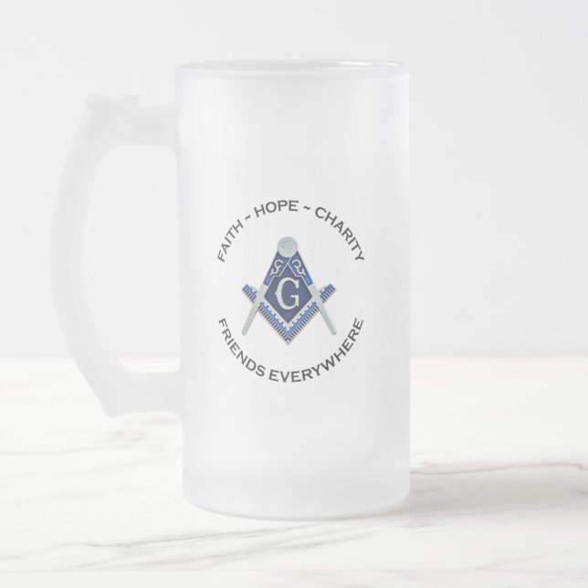 Taza De Cristal Esmerilado Azul masónico escarpado (Izquierda)