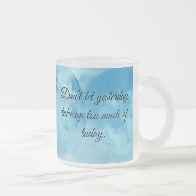 TAZA DE CRISTAL ESMERILADO AZUL MOTIVATIVE CITA CAFÉ MUG (Derecha)