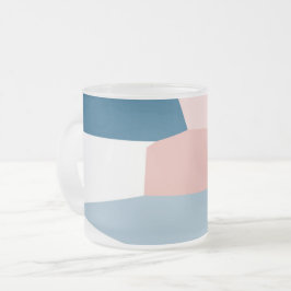 Taza De Cristal Esmerilado Azul rosa y blanco
