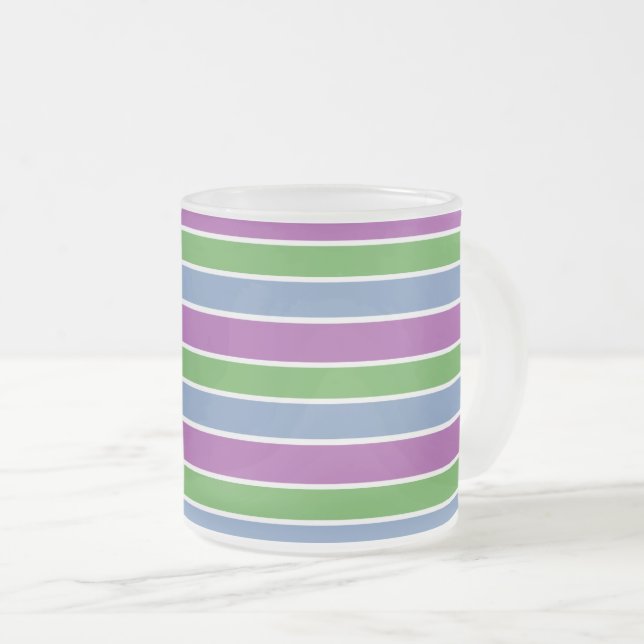 Taza De Cristal Esmerilado Azul verde púrpura rayado (Anverso derecho)