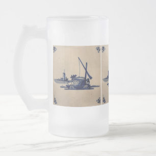 Taza De Cristal Esmerilado Azulejos azules clásicos anticuarios Delft - Agua 