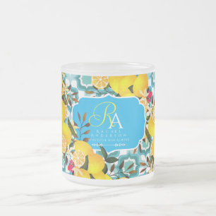 Taza De Cristal Esmerilado Azulejos Mediterráneos de Limón Azul
