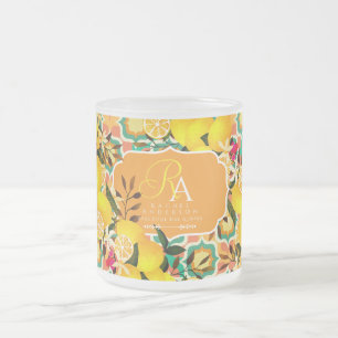 Taza De Cristal Esmerilado Azulejos Mediterráneos de Limón Naranja Verde
