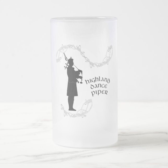 Taza De Cristal Esmerilado Bagpiper Silhouette (Centro)