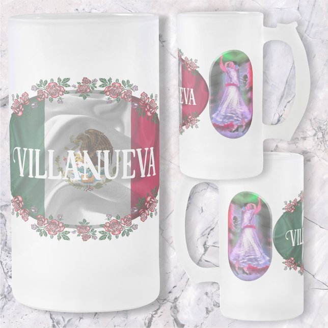 Taza De Cristal Esmerilado Bailarina y bandera mexicana 0175 (Subido por el creador)