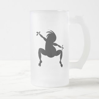 Taza De Cristal Esmerilado Baile negro Kokopelli