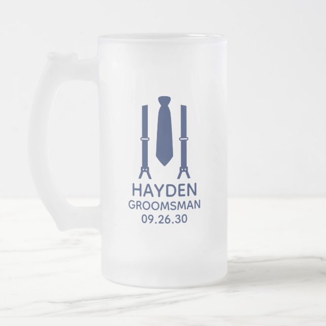 Taza De Cristal Esmerilado Baldosa azul de Groomsman (Izquierda)