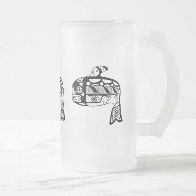Taza De Cristal Esmerilado Ballena del Tlingit del nativo americano (Derecha)