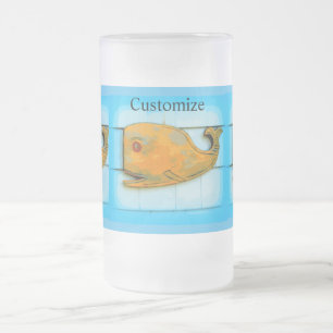 Taza De Cristal Esmerilado ballena feliz de arte folclórico