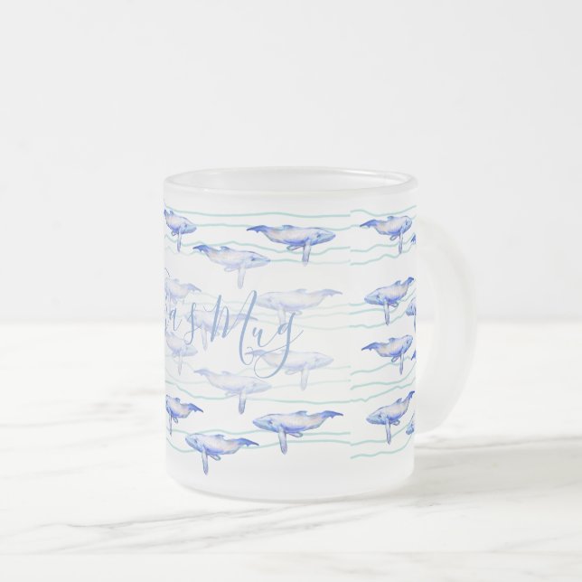 Taza De Cristal Esmerilado Ballenas Big Fish Watercolor Art (Anverso derecho)