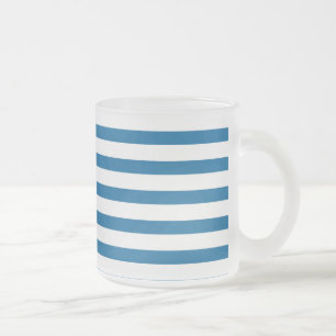 Taza De Cristal Esmerilado Banda horizontal azul y blanco