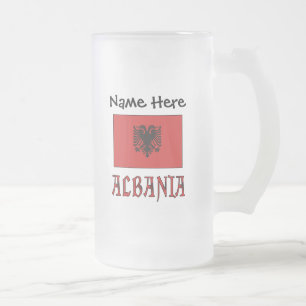 Taza De Cristal Esmerilado Bandera albanesa Personalizada 