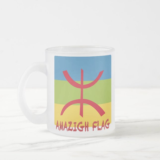 Taza De Cristal Esmerilado Bandera amazigh - bandera bereber-Drapeau Amazigh (Izquierda)
