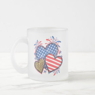 Taza De Cristal Esmerilado Bandera Americana Corazón Leopardo Sublimación-642