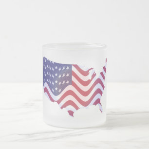 TAZA DE CRISTAL ESMERILADO BANDERA AMERICANA ONDA