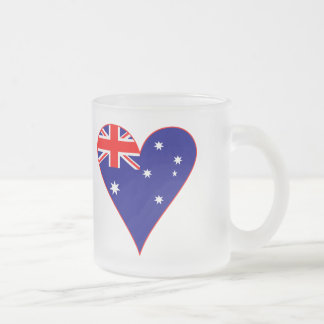 Taza De Cristal Esmerilado Bandera australiana con corazón funky borde rojo
