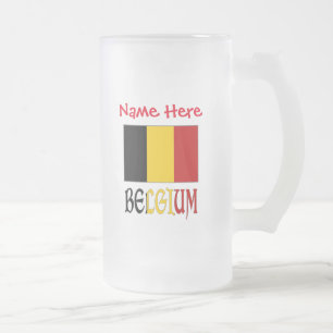 Taza De Cristal Esmerilado Bandera Belga de Bélgica Rojo Personalización