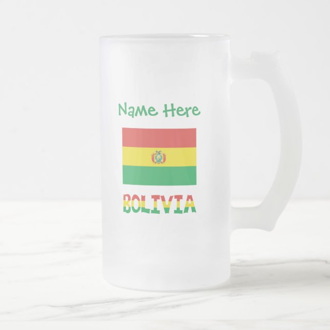 Taza De Cristal Esmerilado Bandera boliviana personalizada texto verde (Derecha)