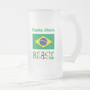 Taza De Cristal Esmerilado Bandera Brasil Personalizada Nombre Brasil