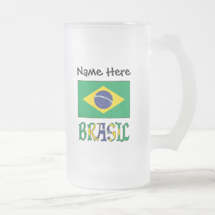 Taza De Cristal Esmerilado Bandera Brasil Personalizada Nombre Brasil
