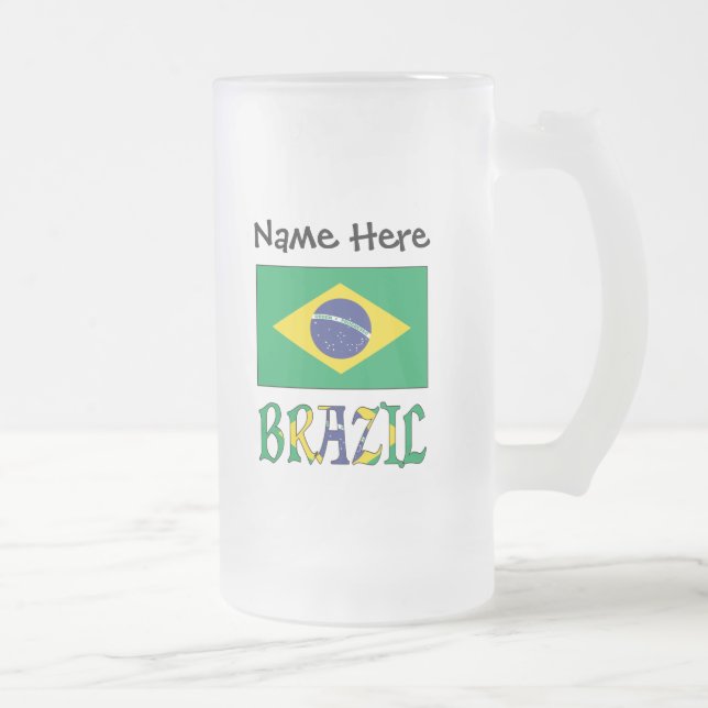 Taza De Cristal Esmerilado Bandera brasileña con tu nombre (Derecha)