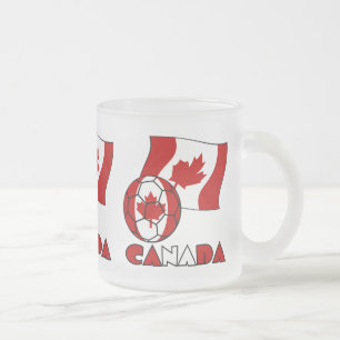 Taza De Cristal Esmerilado Bandera canadiense con balón de fútbol
