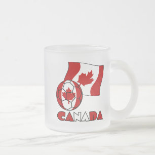 Taza De Cristal Esmerilado Bandera canadiense con balón de fútbol