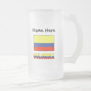 Taza De Cristal Esmerilado Bandera Colombiana Personalización Negra 