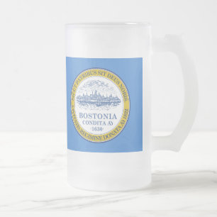 Taza De Cristal Esmerilado Bandera de Boston, Massachusetts Frosted Glass Bee