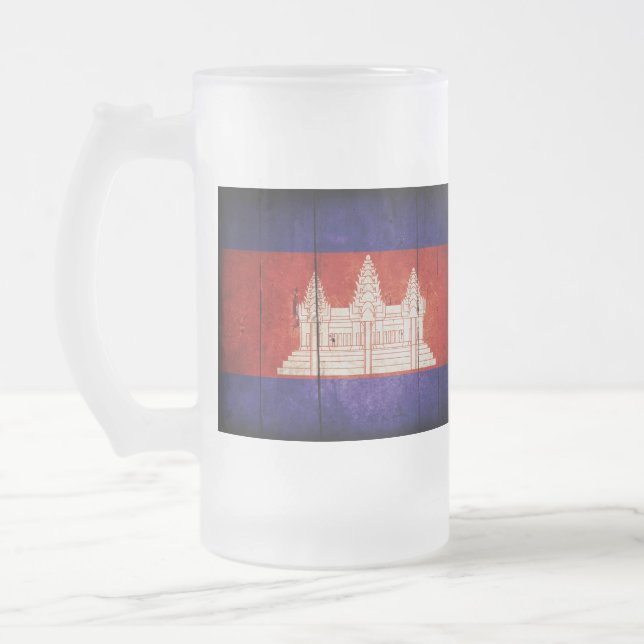 Taza De Cristal Esmerilado Bandera de Camboya; camboyano; jemer (Izquierda)