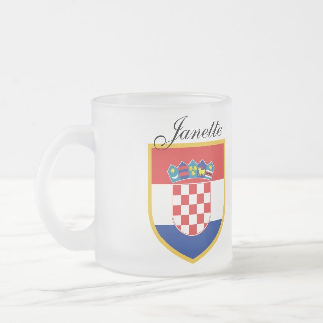 Taza De Cristal Esmerilado Bandera de Croacia personalizada (Izquierda)