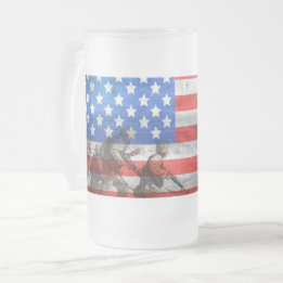 Taza De Cristal Esmerilado Bandera de Estados Unidos con soldados y estatua d